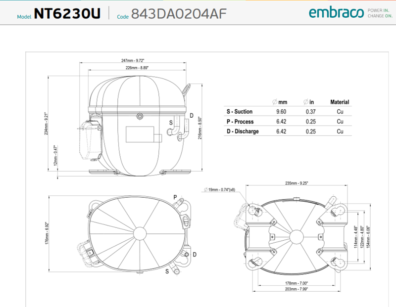 Компрессор Embraco Aspera NT6230U / NT 6230 U (R290) купить