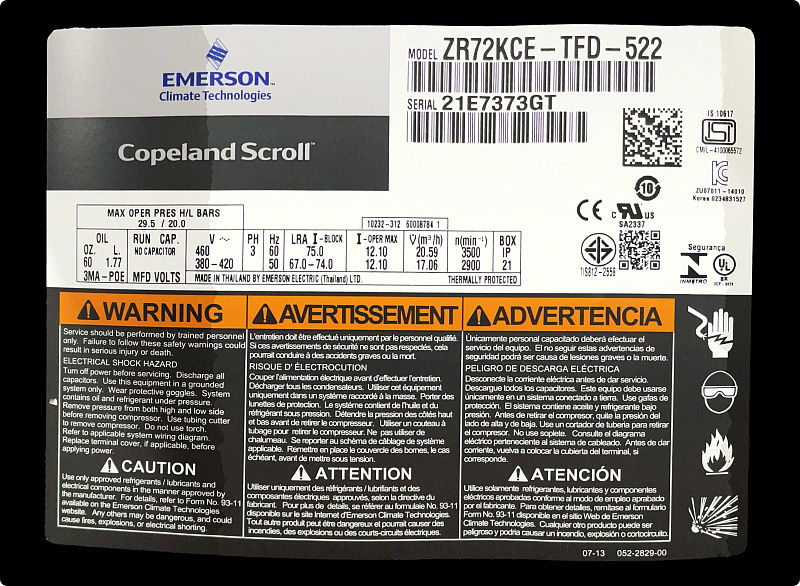 Компрессор спиральный Copeland ZR 72 KCE-TFD-522 купить