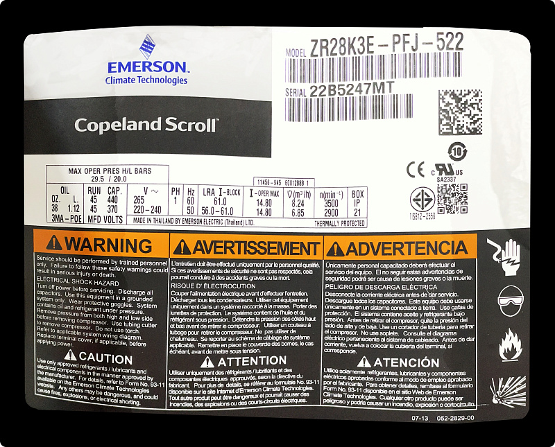 Компрессор спиральный Copeland ZR 28 K3E-PFJ-522 купить